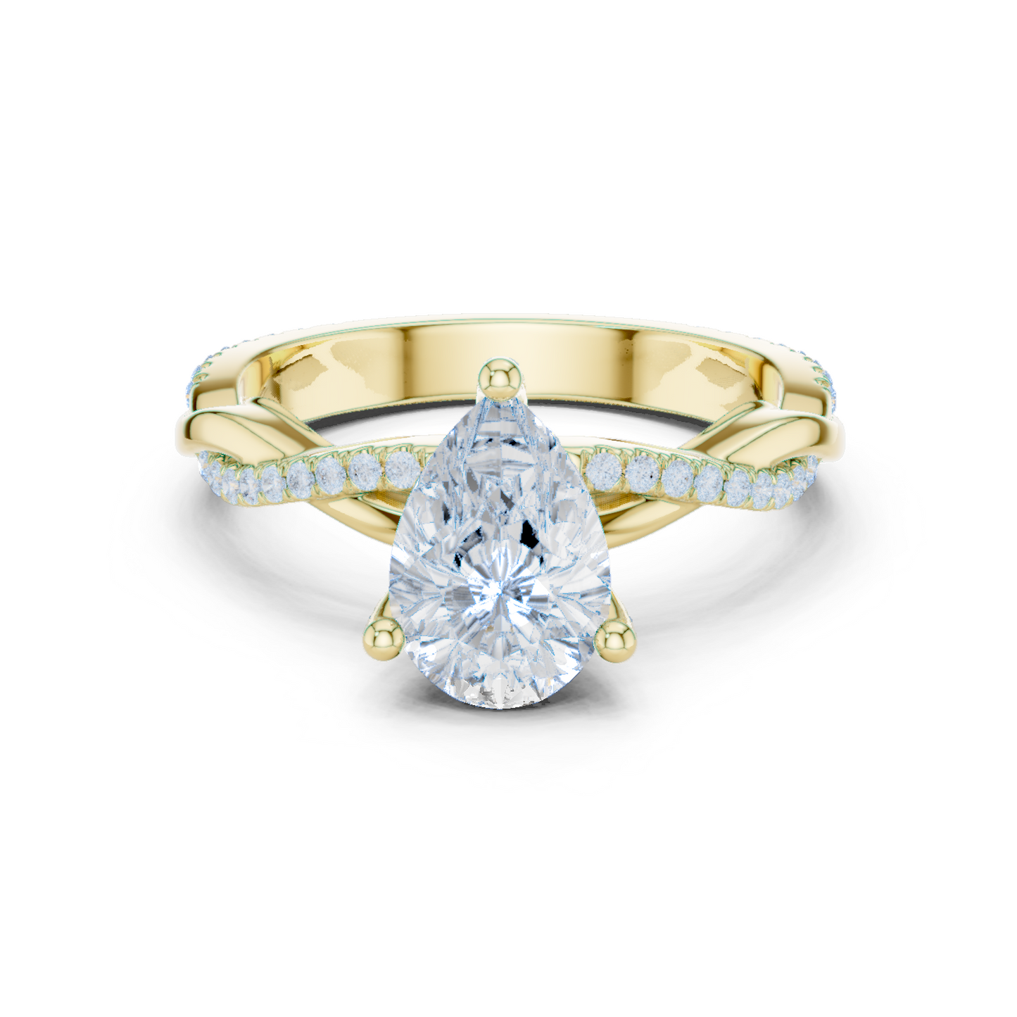 2.30ctw Pear-Cut Pavé Diamond Twisted Infinity Ring | Yellow Gold Solitaire