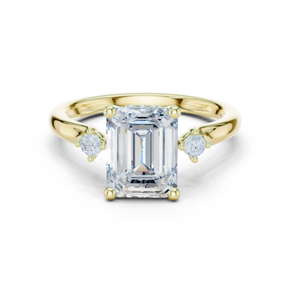 2.16ctw Emerald Cut Three-Stone Ring with Hidden Halo | Yellow Gold