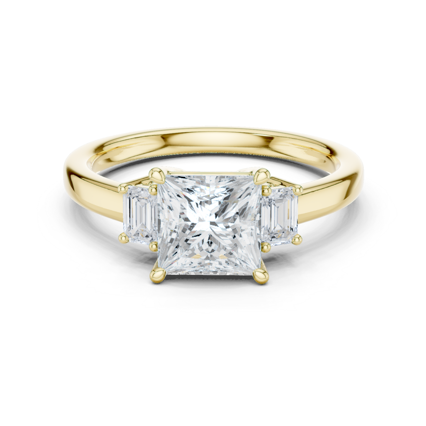 1.70ctw Princess & Emerald Shaped Diamond Three-Stone Engagement Ring in Yellow Gold