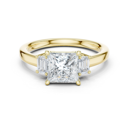 1.70ctw Princess & Emerald Shaped Diamond Three-Stone Engagement Ring in Yellow Gold