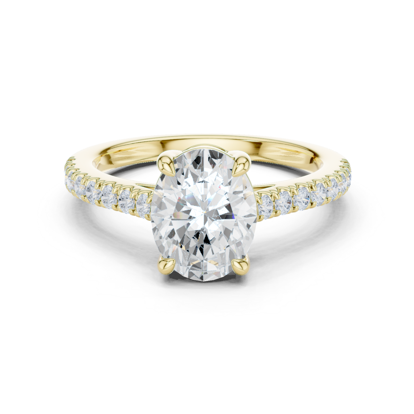 2.30ctw Oval Shaped Diamond Pavé Ring | Yellow Gold Solitaire