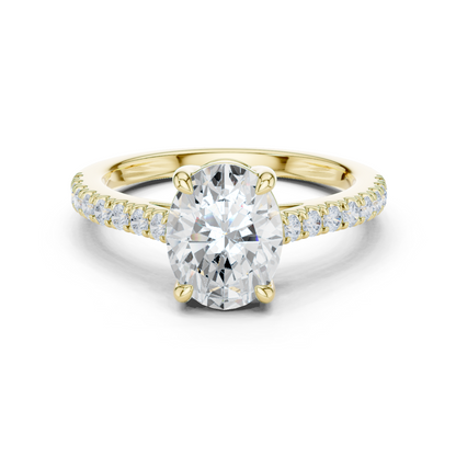 2.30ctw Oval Shaped Diamond Pavé Ring | Yellow Gold Solitaire