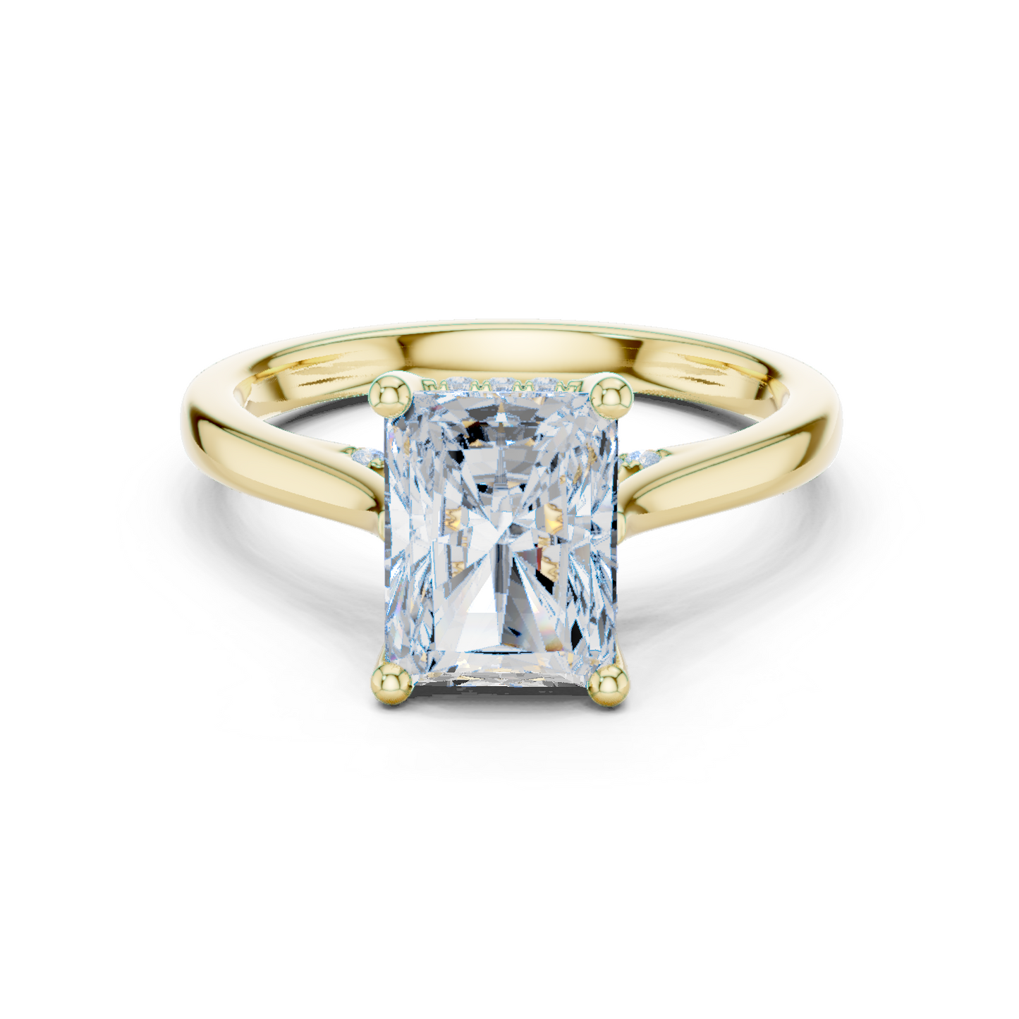 2.15ctw Radiant Cut Diamond Pave Solitaire Hidden Halo Ring | Yellow Gold