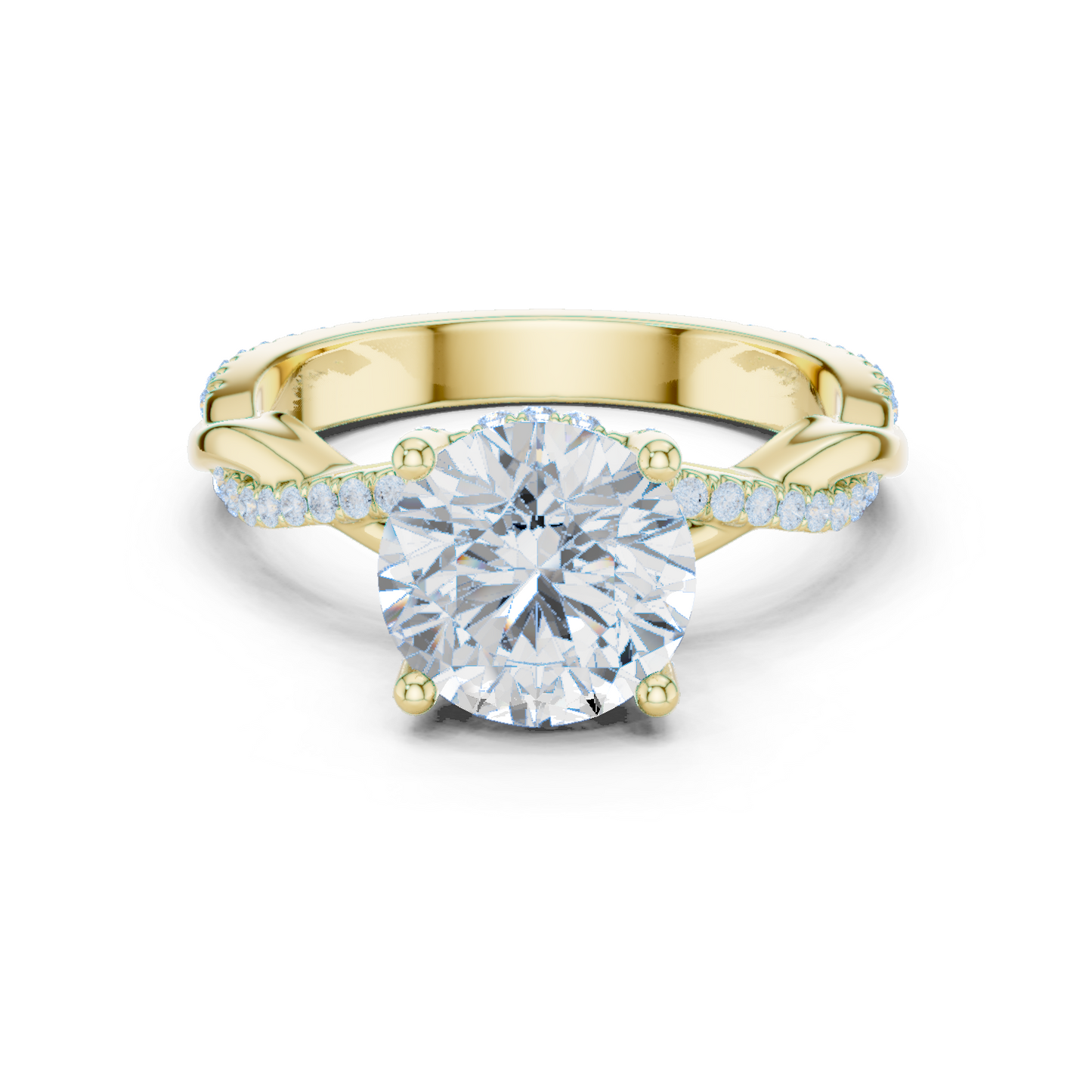2.31ctw Round-Cut Pavé Diamond Twisted Infinity Ring | Yellow Gold Solitaire