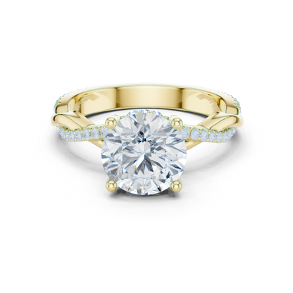 2.31ctw Round-Cut Pavé Diamond Twisted Infinity Ring | Yellow Gold Solitaire
