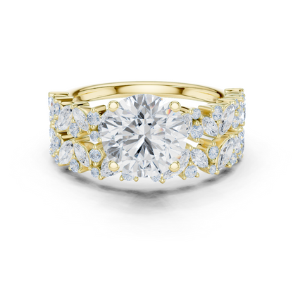 3.70ctw Wide Marquise Cluster Round Diamond Statement Bridal Ring | Yellow Gold