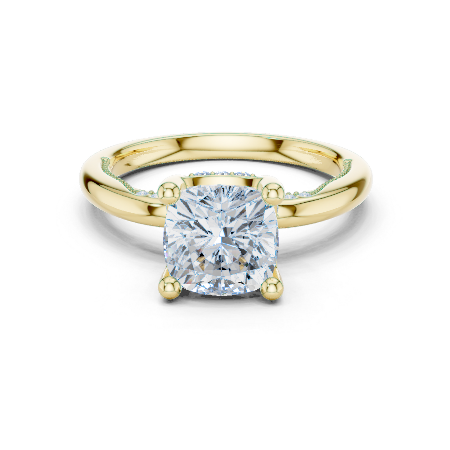 2.63ctw Cushion-Cut Diamond Solitaire Hidden Halo Engagement Ring | Solid Gold