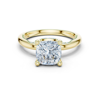 2.63ctw Cushion-Cut Diamond Solitaire Hidden Halo Engagement Ring | Solid Gold