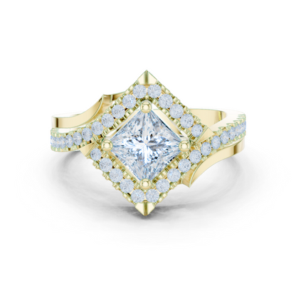 1.36ctw Princess Cut Diamond Kite Shape Halo Bypass Ring - Solid Gold