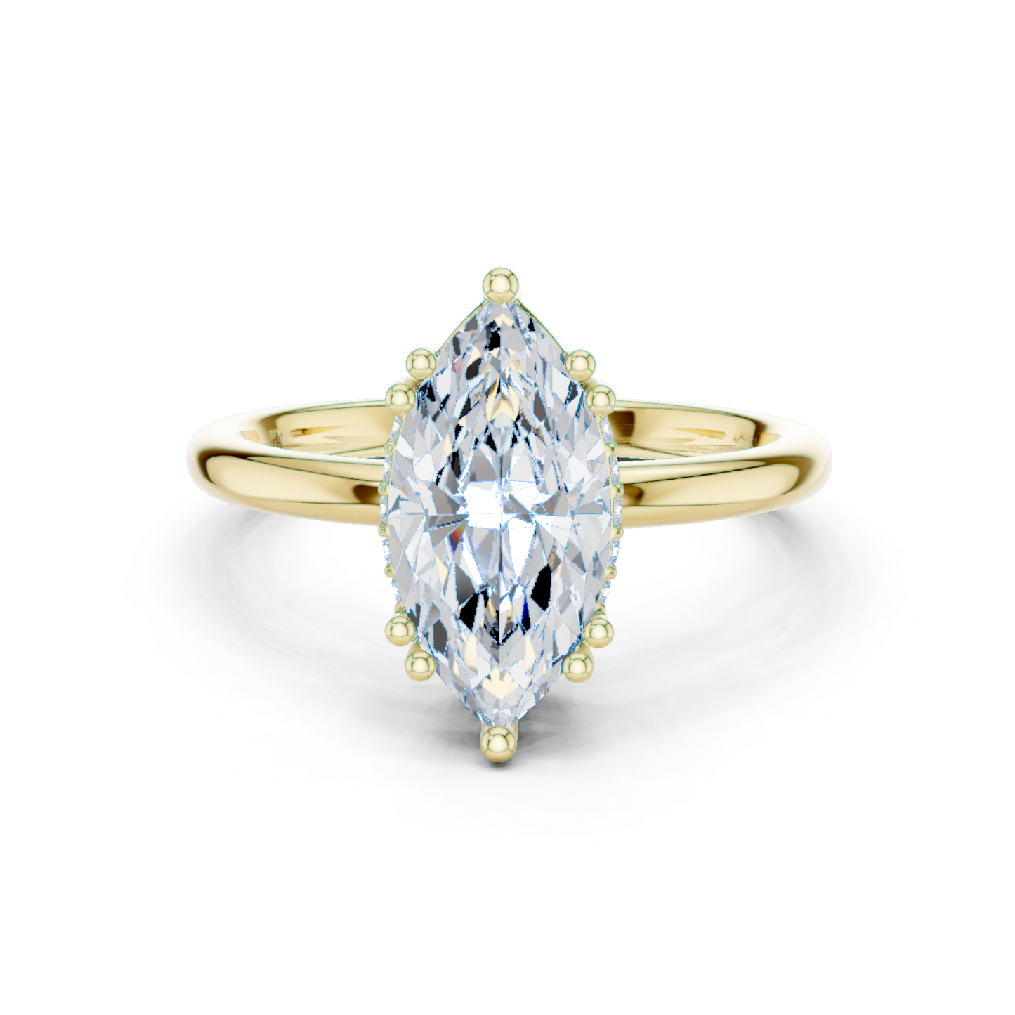 2.06ctw Marquise Cut Solitaire Ring with Hidden Halo | Yellow Gold