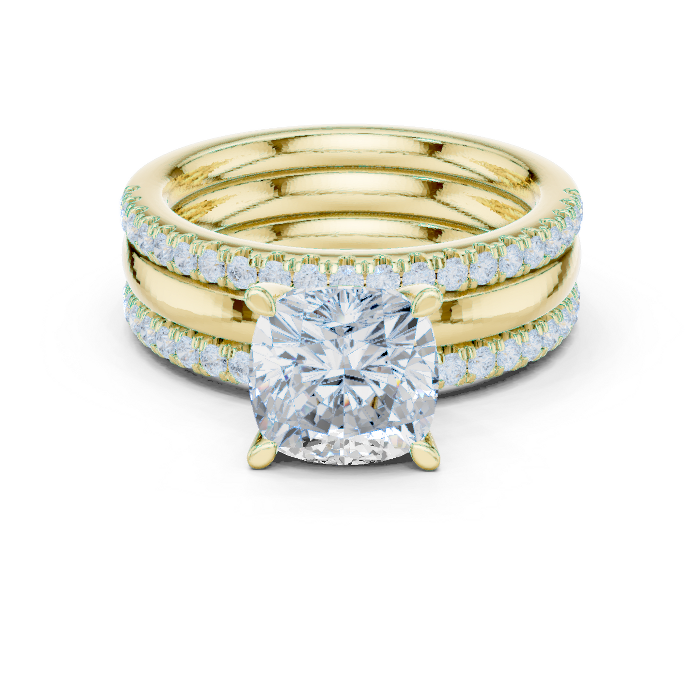 3.50ctw Cushion Diamond Multi-Row Layered Triple Band Ring - Solid Gold