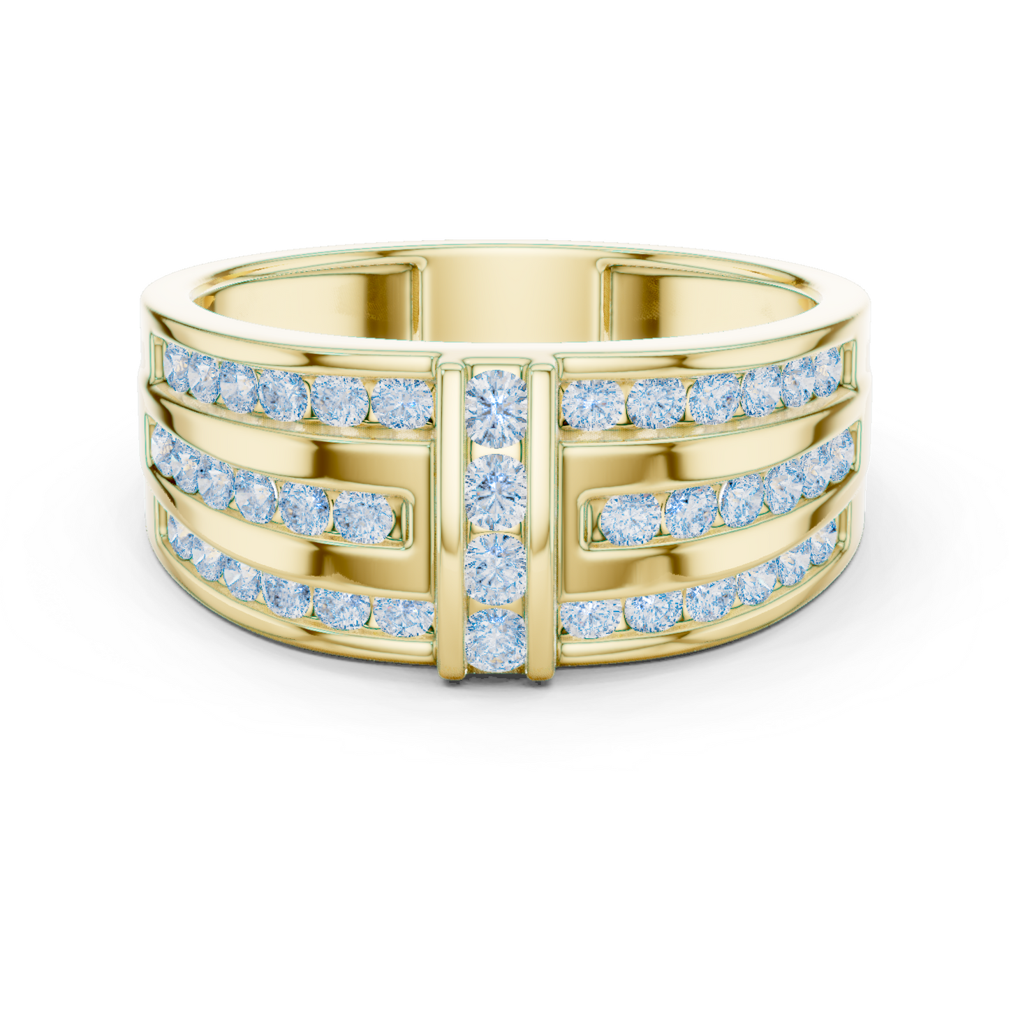 Multi-Row Channel & Bar Set Statement Diamond Ring in Yellow Gold - 0.75CTW