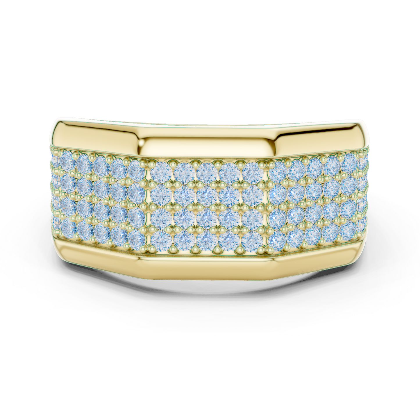 Yellow Gold 4-Row Diamond Pave Band - 1.20CTW Wide Geometric Statement Ring