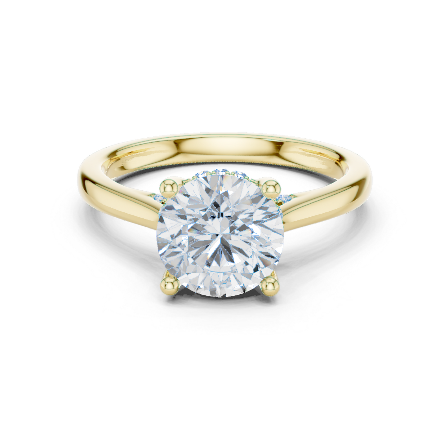 2.13ctw Round Cut Diamond Pave Solitaire Hidden Halo Ring | Yellow Gold