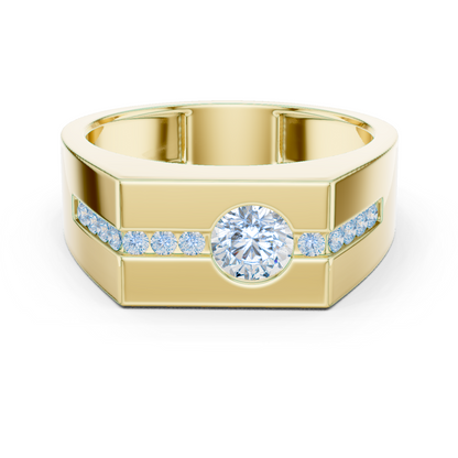 Yellow Gold Round Diamond Solitaire Ring - 0.68CTW Octagonal Statement Band
