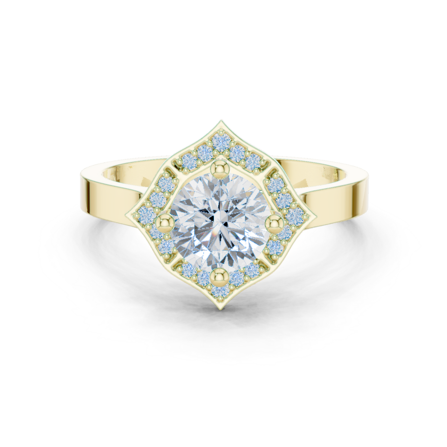 0.97ctw Round Diamond Kite Shape Halo Ring Plain Band - Solid Gold