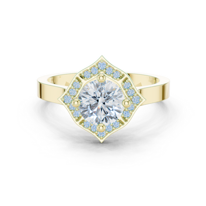 0.97ctw Round Diamond Kite Shape Halo Ring Plain Band - Solid Gold