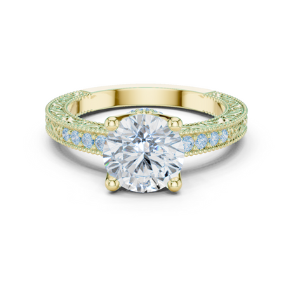 2.21ctw Vintage Round Cut Ring with Milgrain Filigree Hidden Halo | Yellow Gold