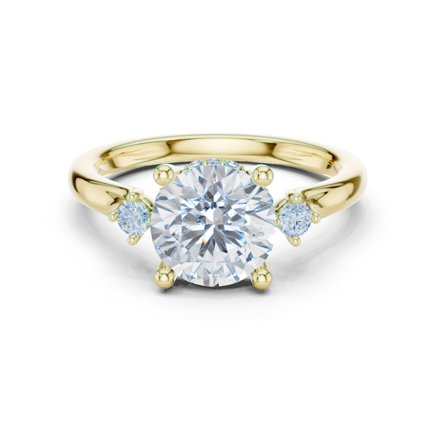 2.16ctw Round Cut Three-Stone Ring with Hidden Halo | Yellow Gold