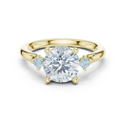 2.16ctw Round Cut Three-Stone Ring with Hidden Halo | Yellow Gold