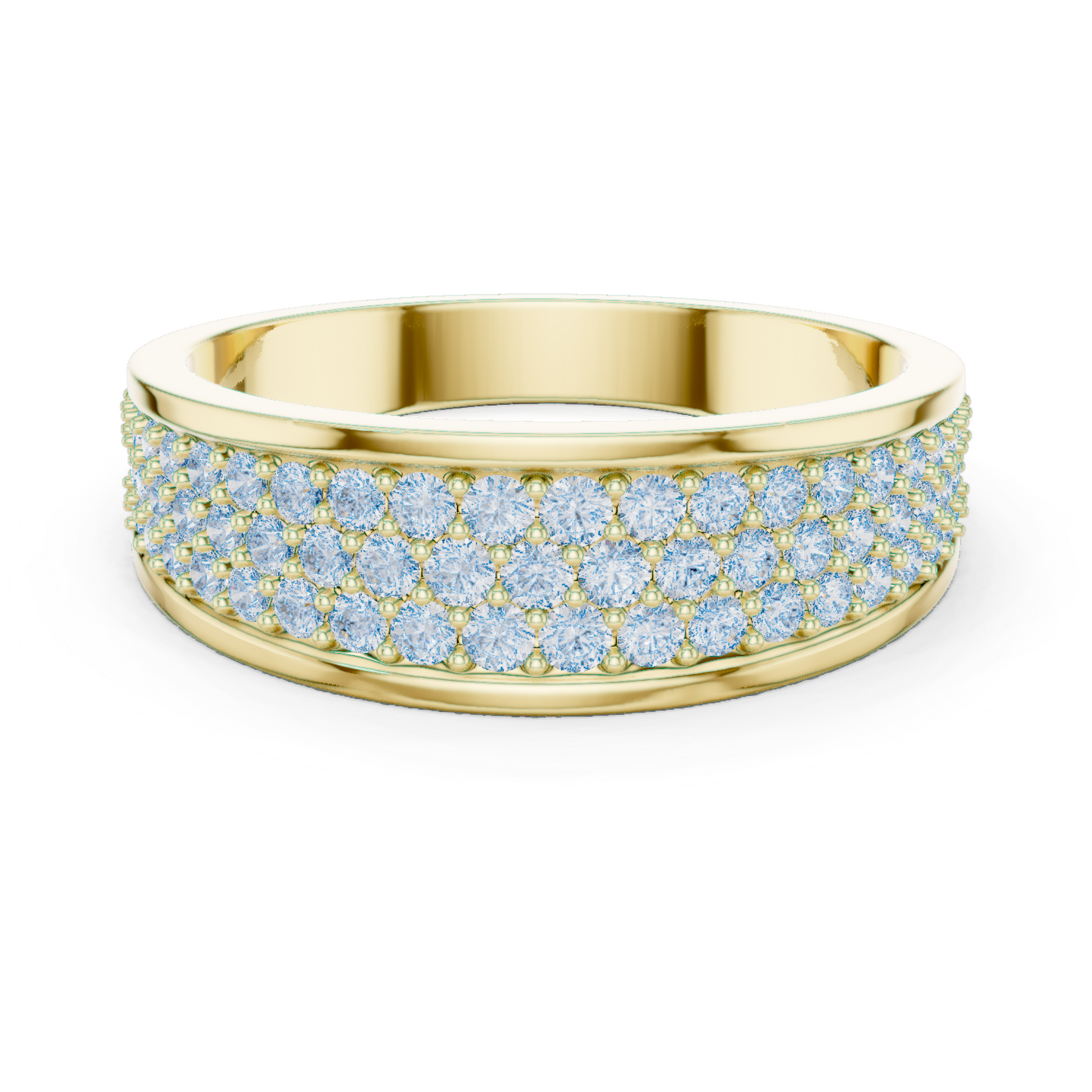 Yellow Gold 3-Row Diamond Eternity Band | 0.93CTW Full Pave Wedding Ring