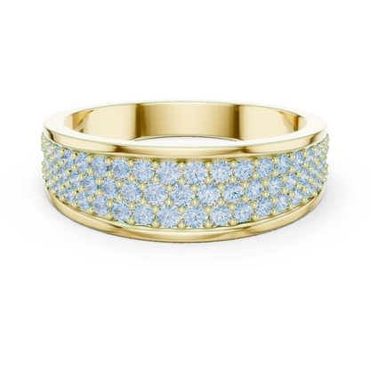 Yellow Gold 3-Row Diamond Eternity Band | 0.93CTW Full Pave Wedding Ring