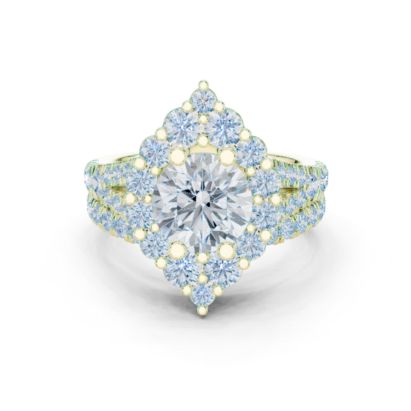 3.59ctw Round Diamond Kite Shape Cluster Ring Wide Split Band - Solid Gold