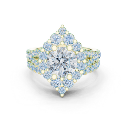 3.59ctw Round Diamond Kite Shape Cluster Ring Wide Split Band - Solid Gold