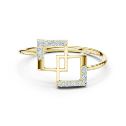 0.08 Carat Diamond Interlocking Square Geometric Ring | Yellow Gold
