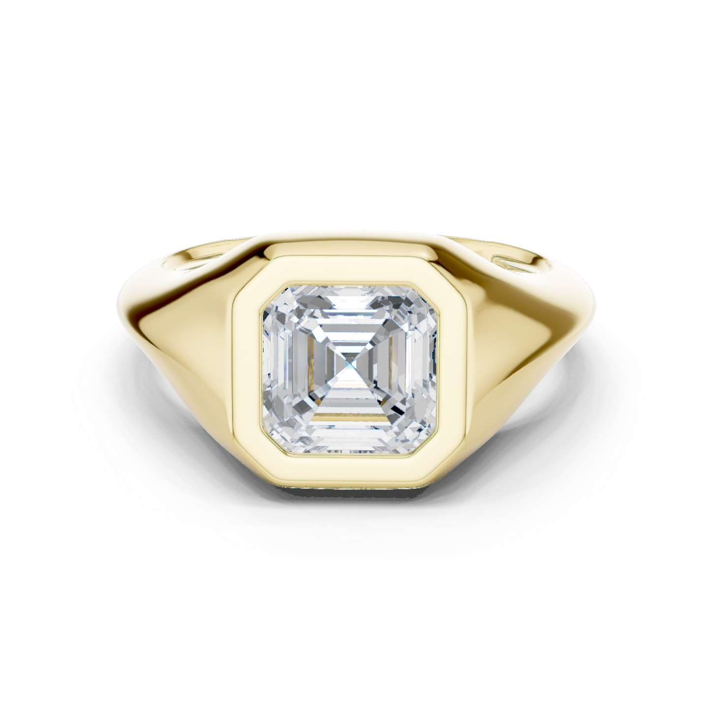 2ctw Asscher Cut Bezel Signet Statement Ring | Yellow Gold