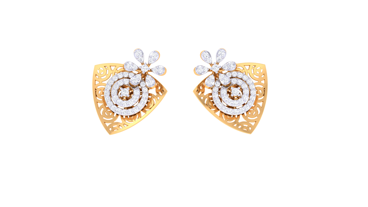 Floral Cascade Stud Earrings In Yellow Gold - 0.63 Ct Round Cut Diamonds