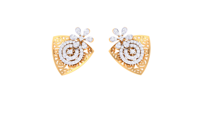 Floral Cascade Stud Earrings In Yellow Gold - 0.63 Ct Round Cut Diamonds