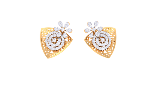 Floral Cascade Stud Earrings In Yellow Gold - 0.63 Ct Round Cut Diamonds