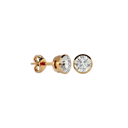 Golden Double Halo Cluster Stud Earrings  - 1.18 Ct Round Brilliant Cut Diamonds